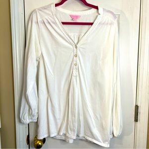 Lily Pulitzer White Long Sleeve Lightweight Blouse Sz Large
